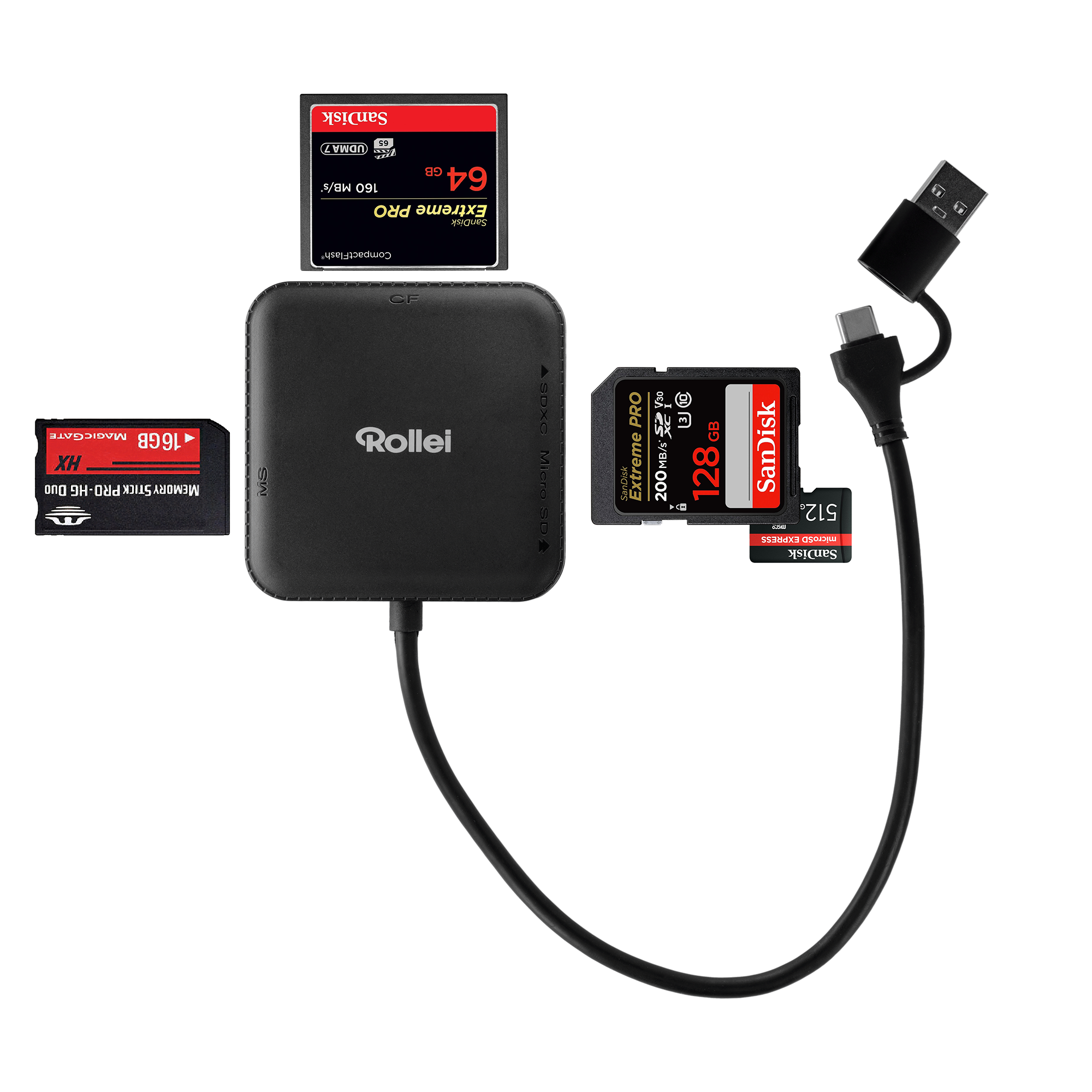 4-in-1 Kartenlesegerät | SD, CF, MS & microSD