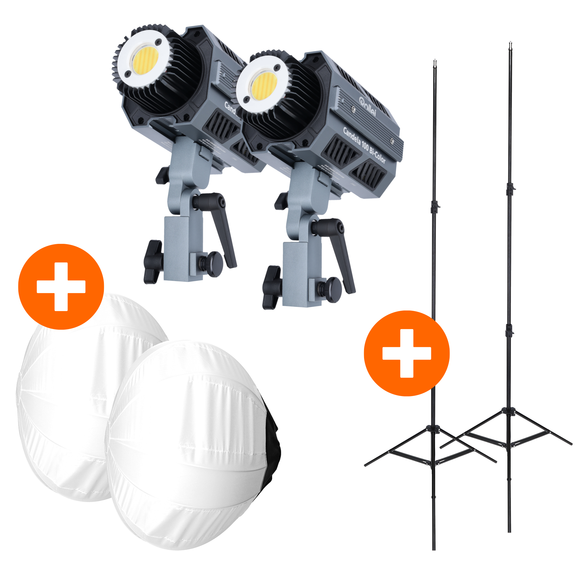 Bundle 2x Candela 100 Bi-Color + 2x Balloon Softbox 65 cm + 2x Lampenstativ 190 cm