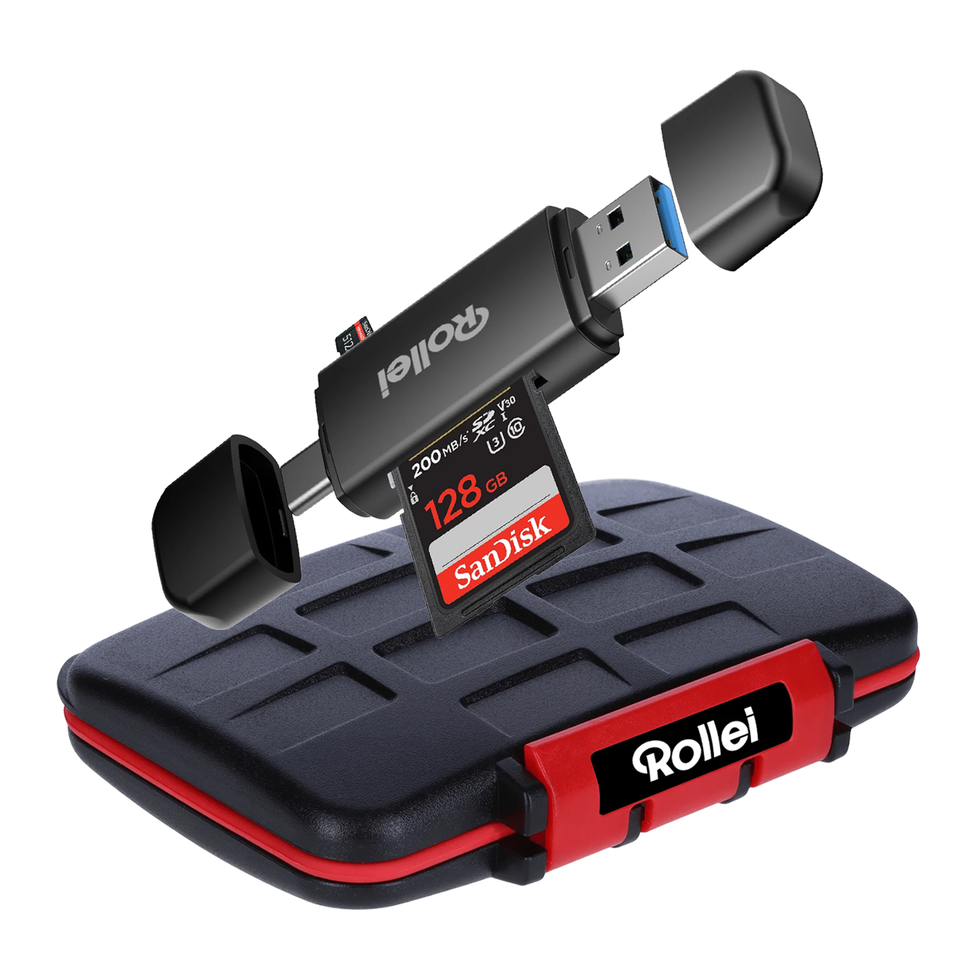 Bundle 2-in-1 Kartenlesegerät + Case | Micro-SD & SD | Rollei